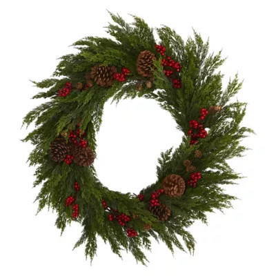 Nearly Natural 32 in. Cypress Artificial Wreath with Berries and Pine Cones | Tractor Supply