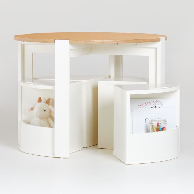 Nesting White and Natural Kids Play Table and Chairs Set + Reviews | Crate & Kids | Crate & Barrel