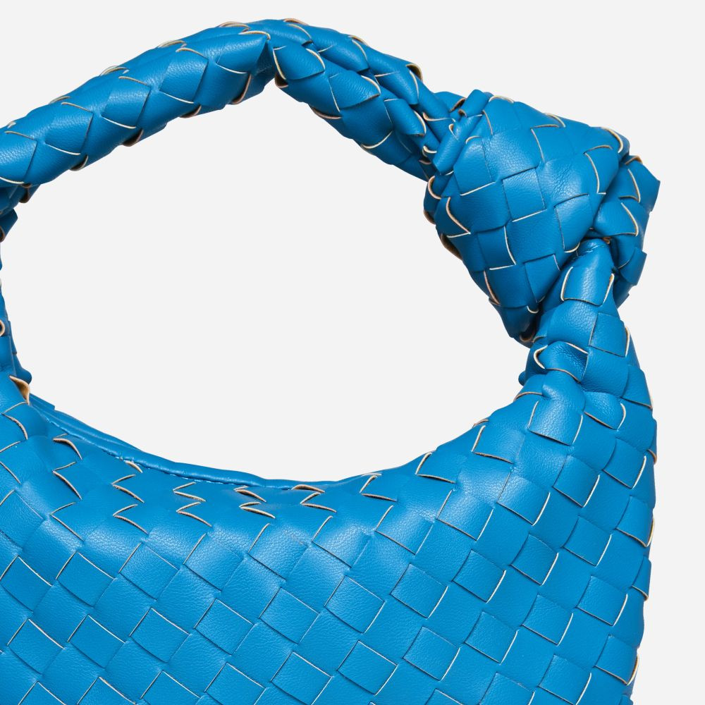 Aitana Woven Knotted Detail Grab Bag In Teal Blue Faux Leather | EGO (UK)