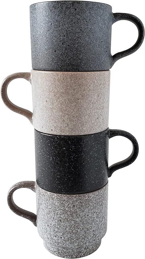 14oz Stackable Ceramic Coffee Mugs by Essential Drinkware, Assorted Colors - Set of 4 Space Savin... | Amazon (US)