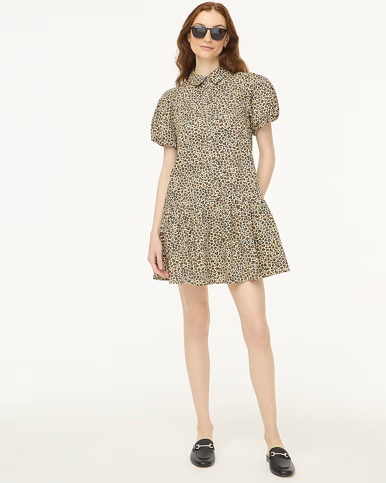 Leopard bubble-sleeve mini dress | J.Crew Factory