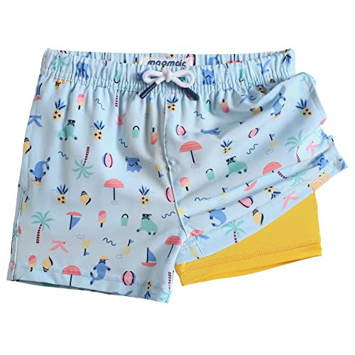 maamgic Boys Swim Trunks with Compression Liner Toddler Boy Swimsuit Quick Dry 4-Way Stretch Swimming Trunks Funny Pale Blue 10-12 Years | Amazon (US)