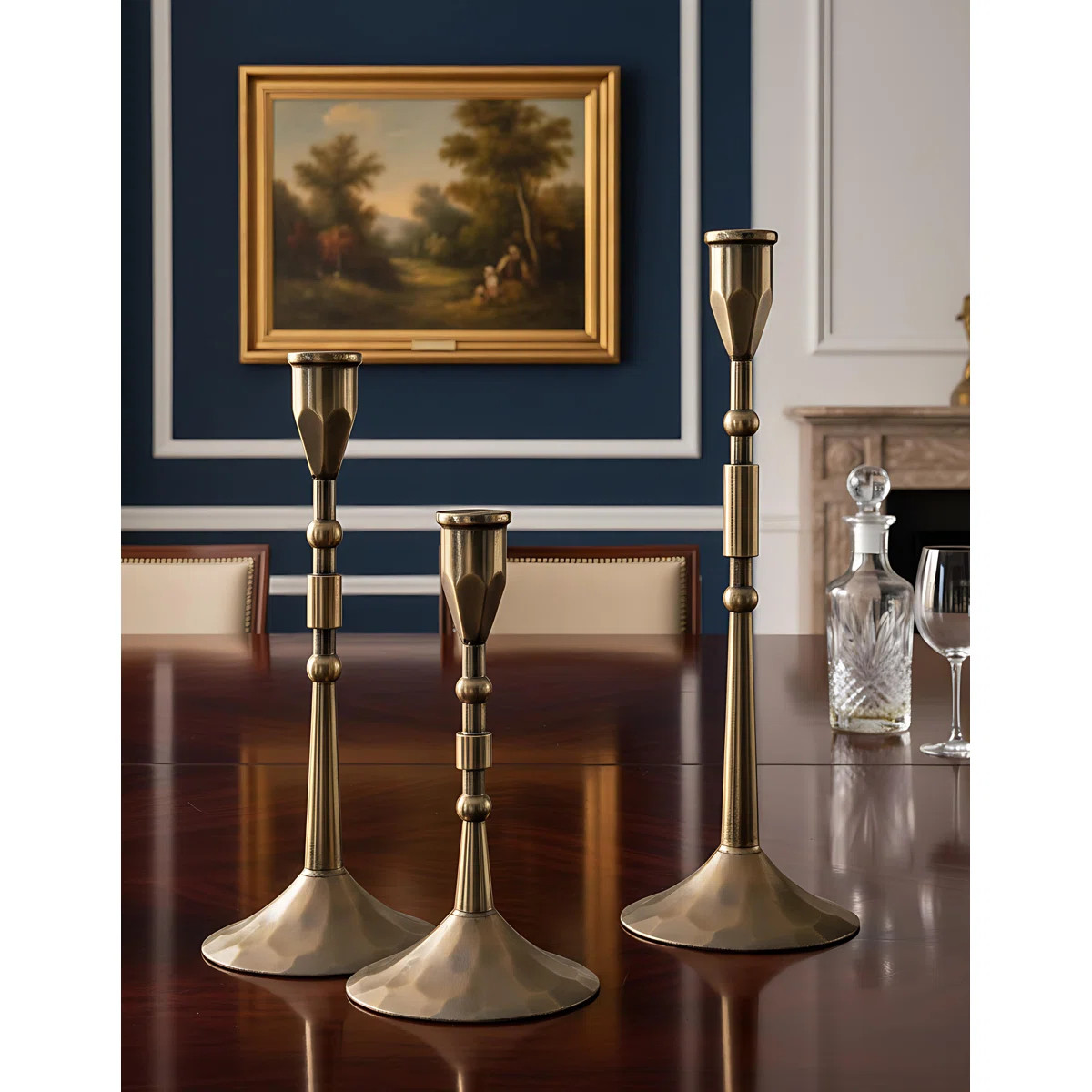 DRODE Vintage Taper Candle Holders Set Of 3 | Farmhouse Decor & Table Centerpiece Lighting In Ant... | Wayfair North America