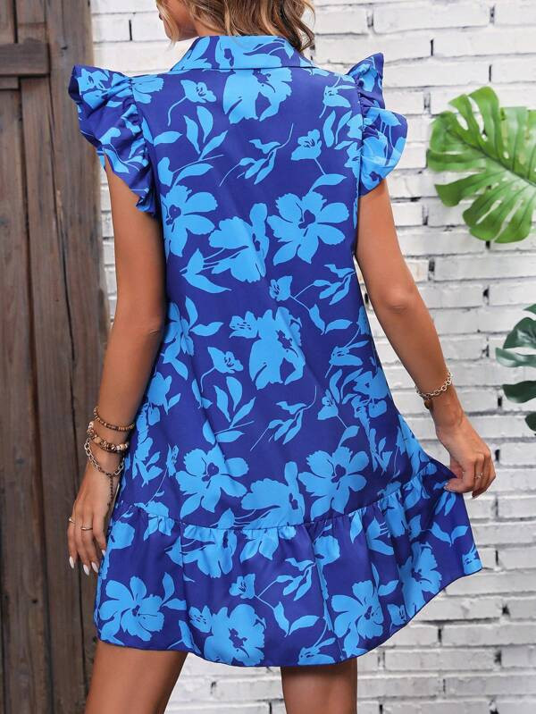 SHEIN VCAY Floral Print Ruffle Trim Smock Dress | SHEIN