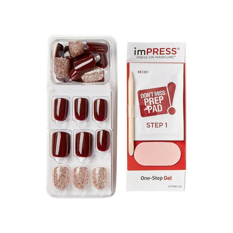 Impress Design Press On Nails , No Glue, Red, Short Length, Squoval Shape, 33 Pieces | Walmart (US)
