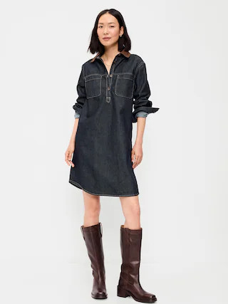 Long-Sleeve Button-Down Mini Shirt Dress | Old Navy (US)