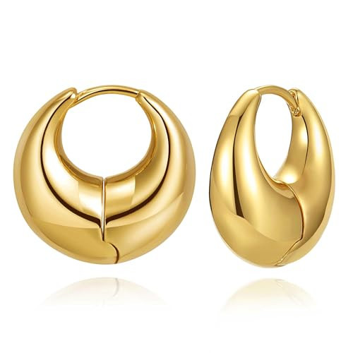 CyxenNova Chunky Gold Hoop Earrings for Women Trendy, 18k Gold Plated Small Thick Hoop Earrings Hypoallergenic Lightweight Huggie Hoops Earrings Dainty Jewelry Gifts for Women | Amazon (US)