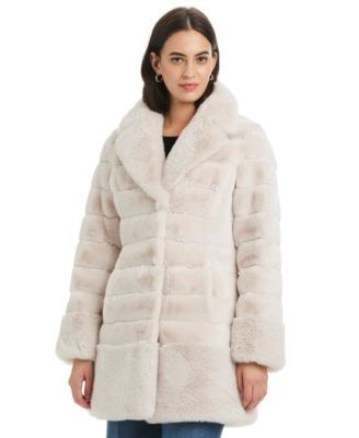 Jones New York Womens Faux Fur Notched Collar Coat P Xxs Xxl | Macy's