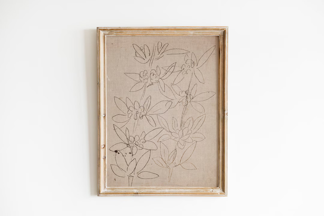 Minimalist Floral Sketch Wall Art | Antique Neutral Botanical Drawing | Farmhouse Decor Fine Art ... | Etsy (US)