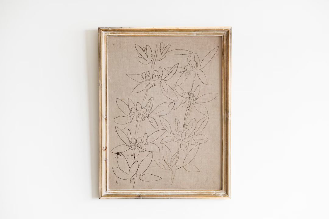 Minimalist Floral Sketch Wall Art Antique Neutral Botanical Drawing Farmhouse Decor Fine Art Prin... | Etsy (US)