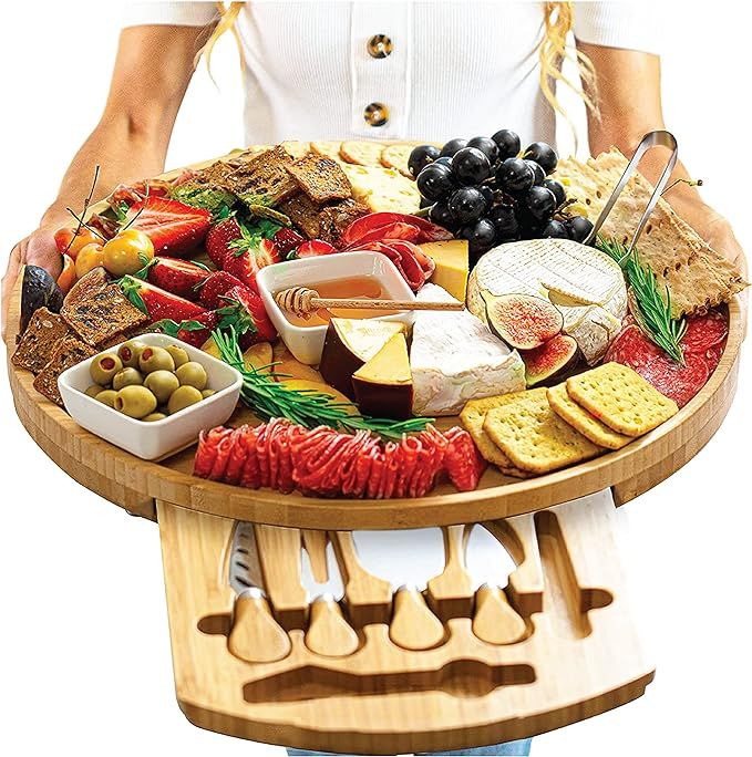 Large Round Charcuterie/Cheese Board Set and Knife Set, - 16 In, Extra Large, Wood Tray | Amazon (US)