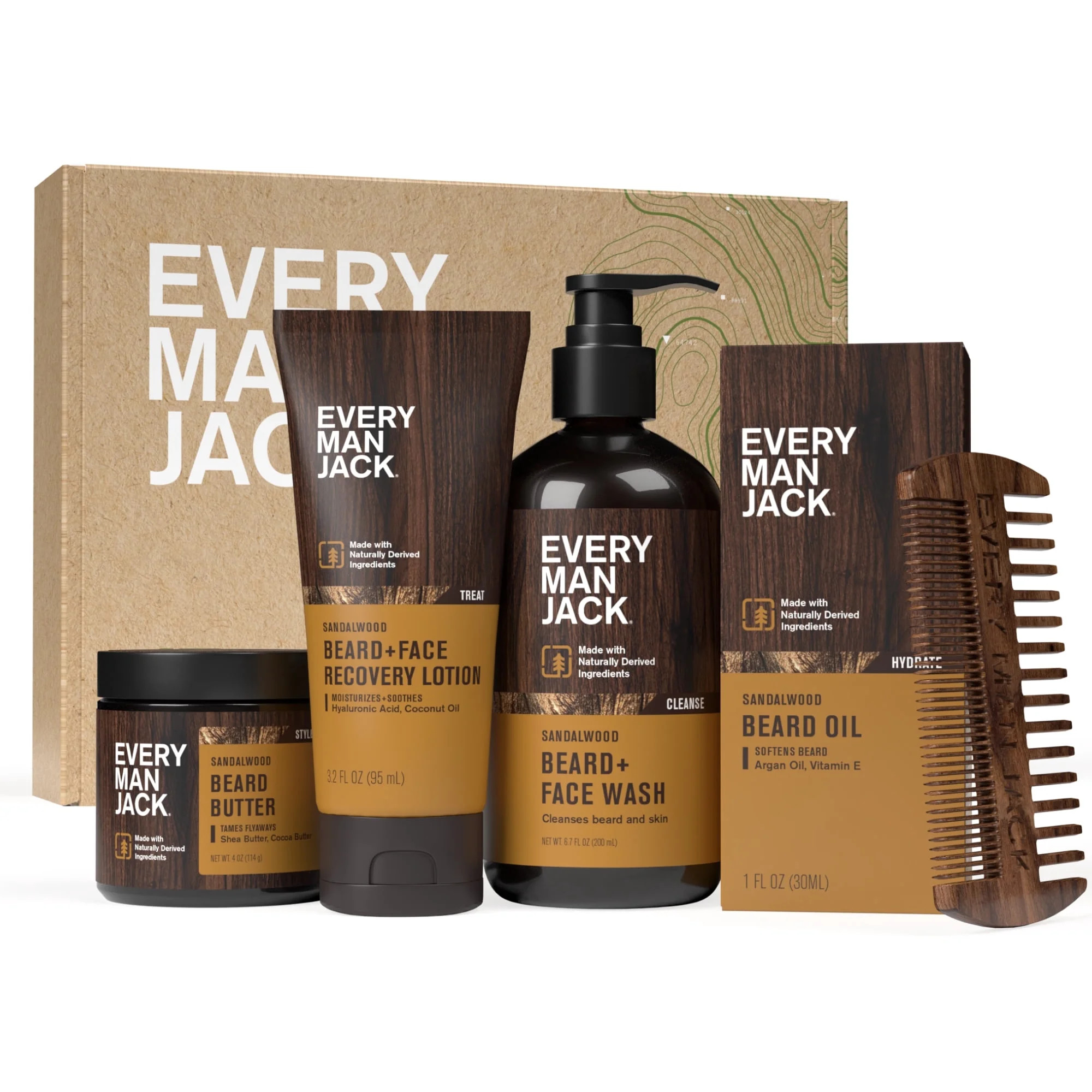 Every Man Jack Sandalwood Beard Bundle, Oil, Wash, Butter, Lotion, and Comb | Walmart (US)