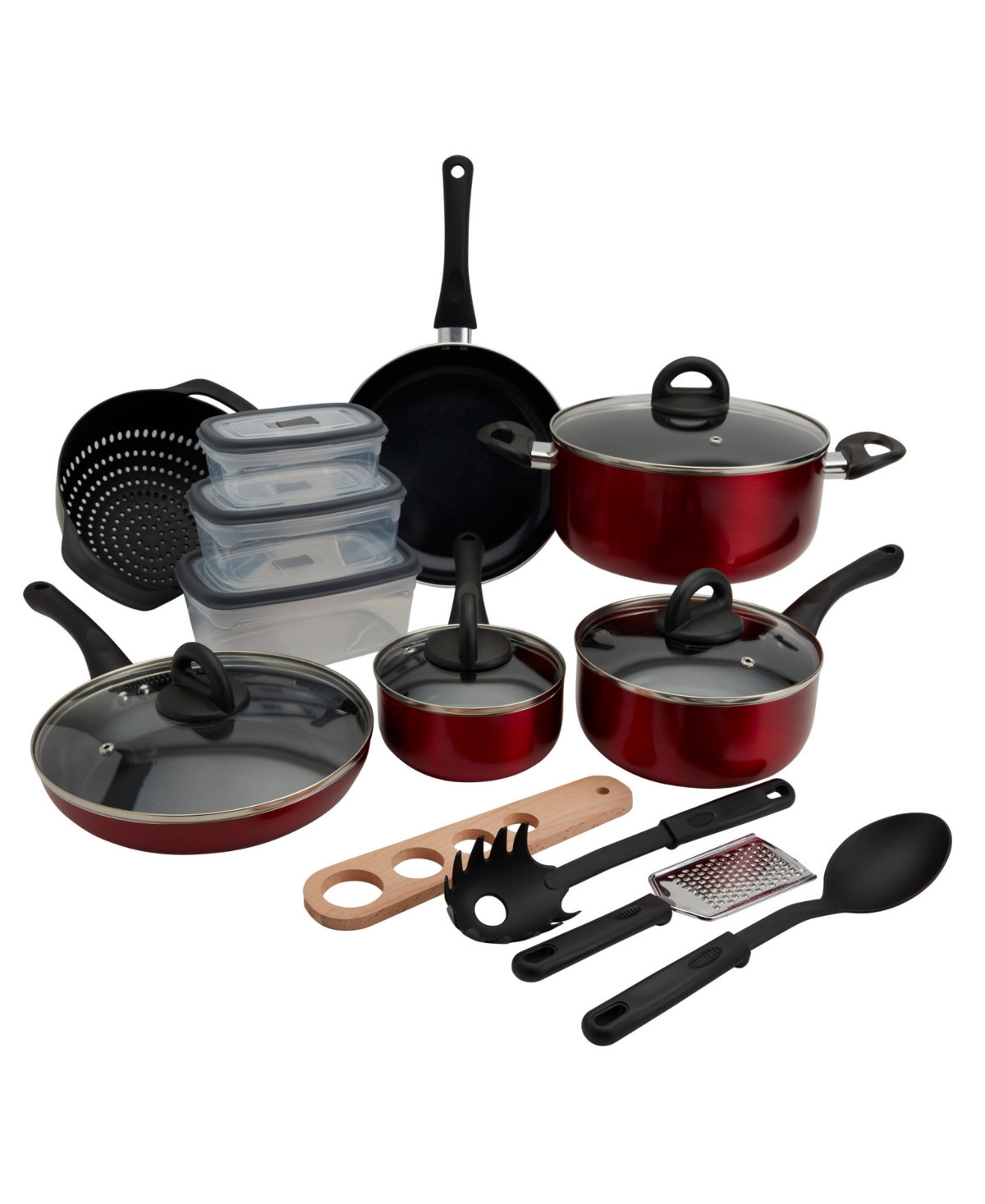Basic Essentials Nonstick Aluminum 20-Pc. Cookware Set - Red | Macy's