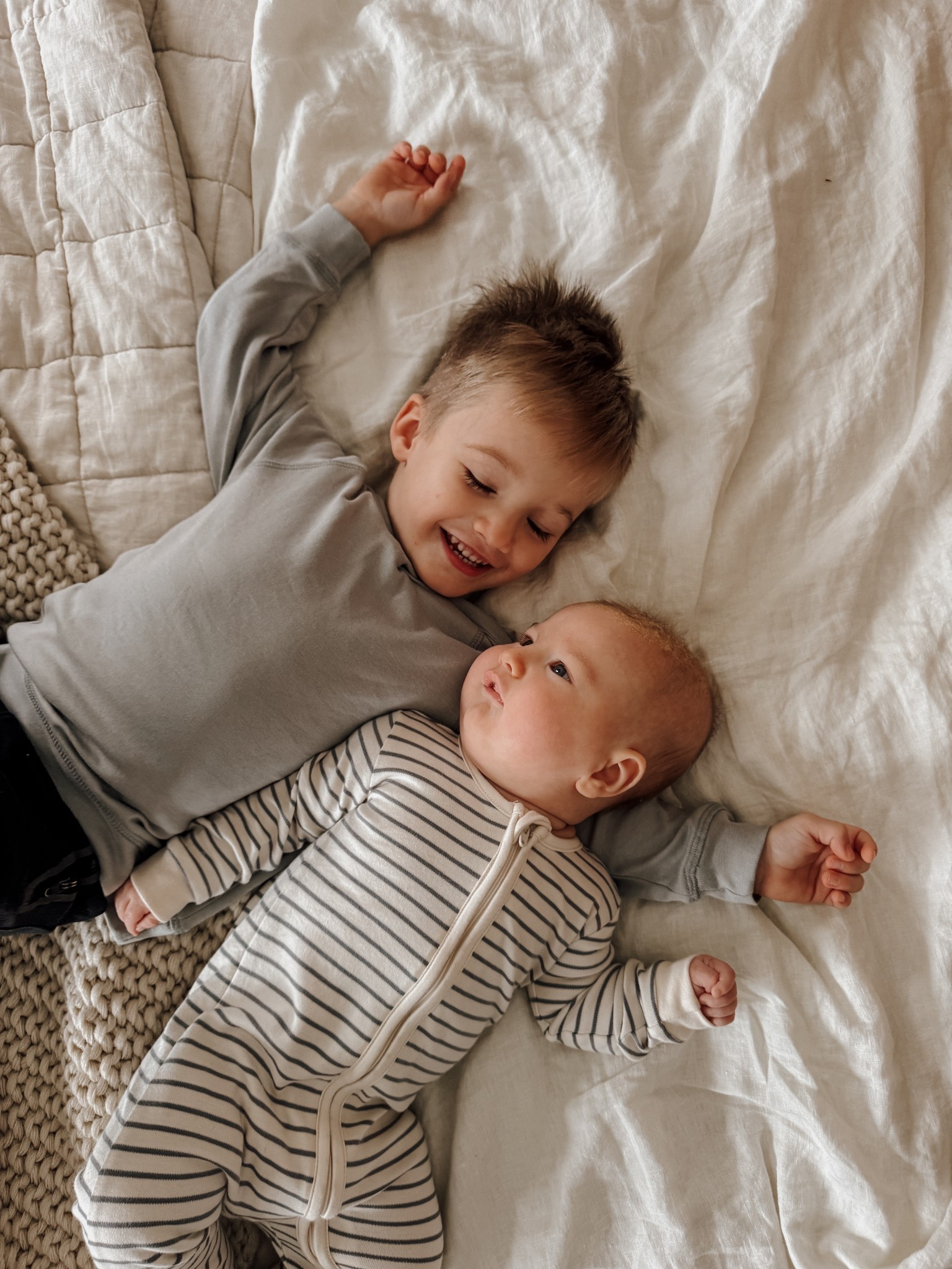 big bed snuggles while getting snowed in 🤍❄️🛏️🌨️

little boy outfits | cozy snow day | little boys | baby clothes | baby boy clothes | toddler clothes | winter outfits | 

#LTKBaby #LTKHome #LTKKids