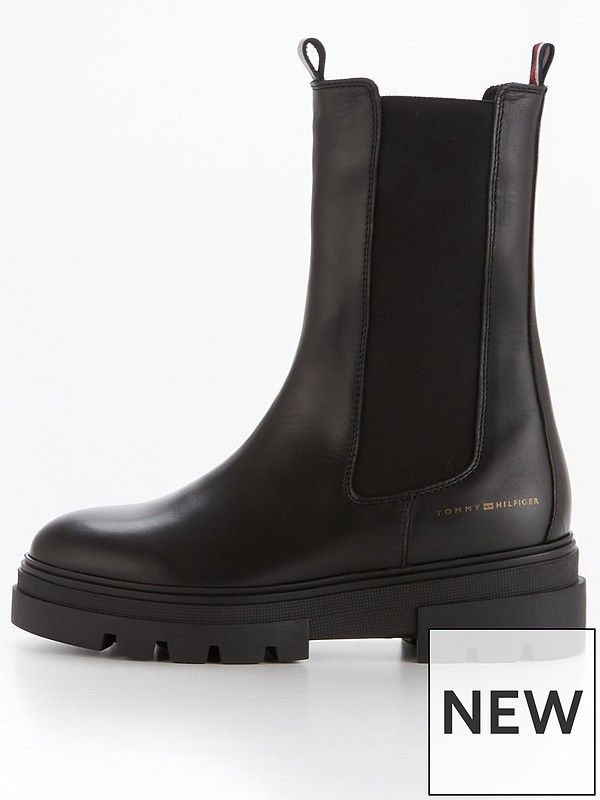 Tommy Hilfiger Monochromatic Leather Chelsea Boot - Black | Very (UK)