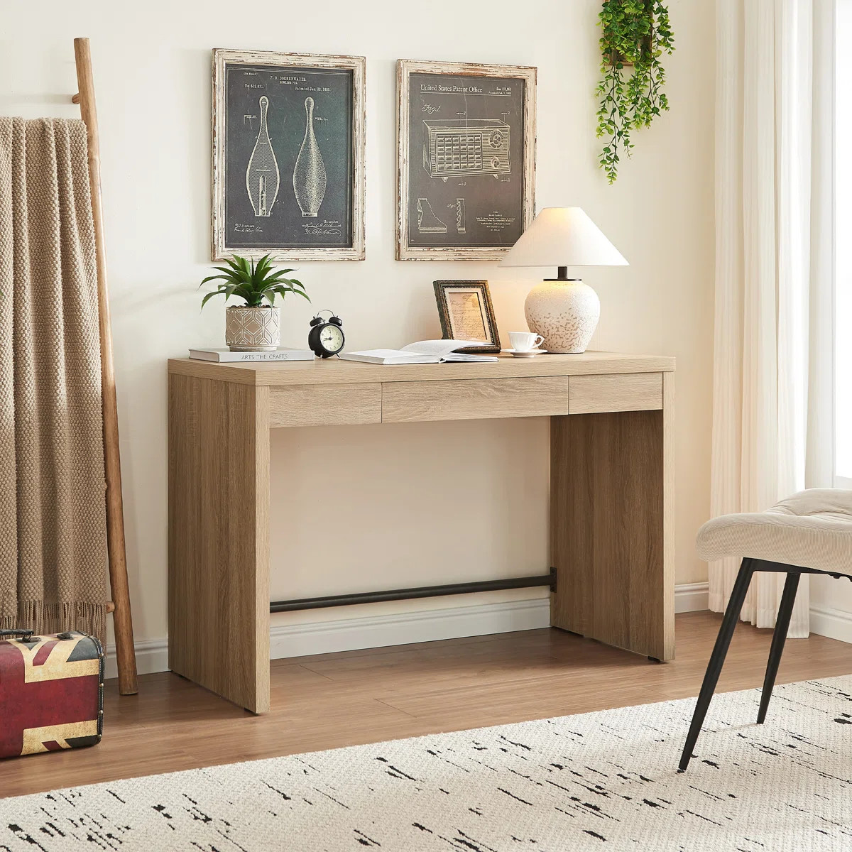 Boho Minimalist Wood Desk With Hidden Drawer | Wayfair North America