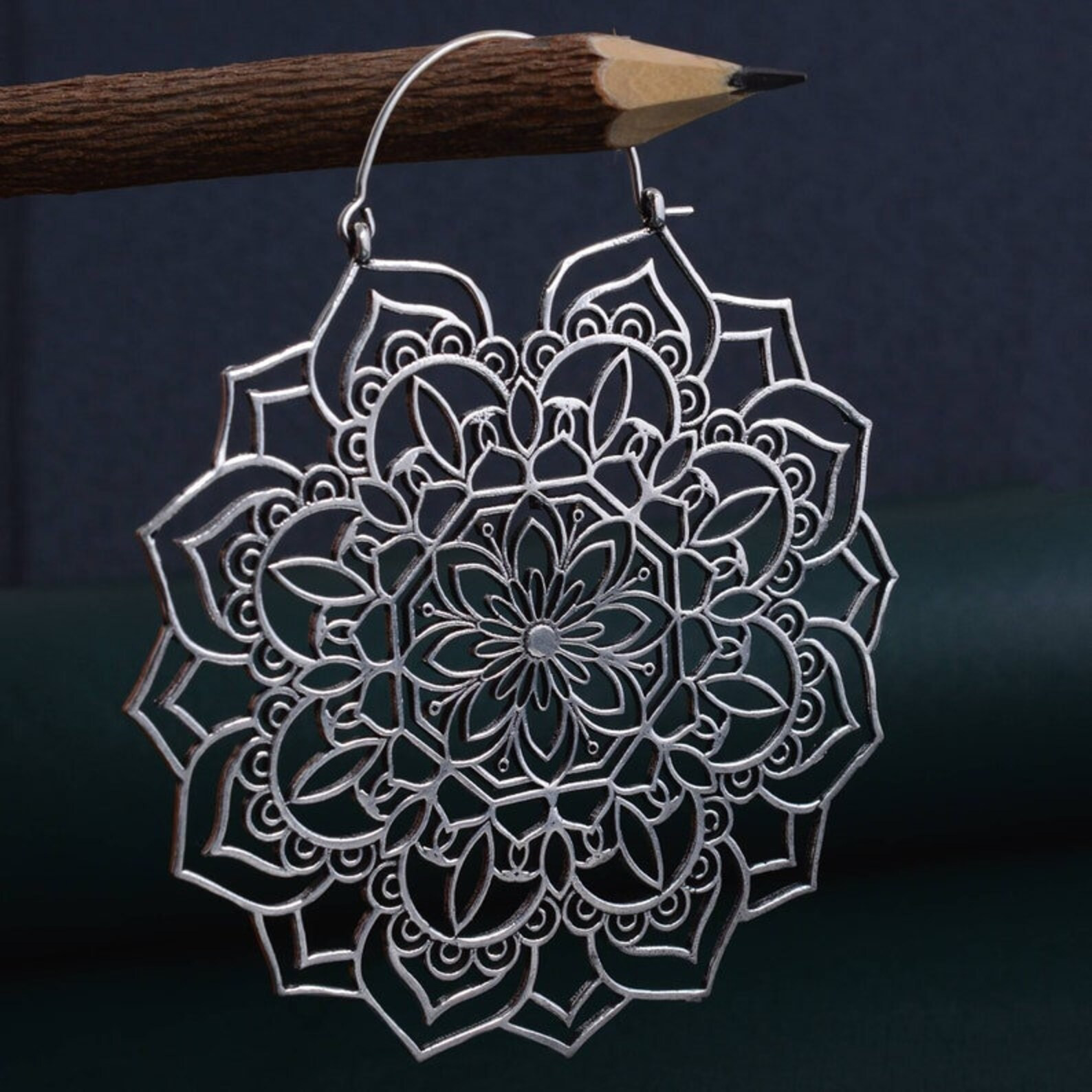 Boho Mandala Lotus Flower Hoop Earrings, Mandala Earrings, Tribal Earrings, Brass Earrings, Hoop ... | Etsy (US)