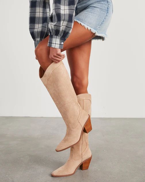 Carlisle Suede Heeled Boots - Beige | VICI Collection