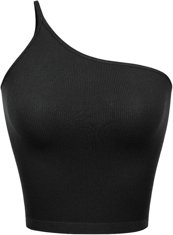 ODODOS One Shoulder Crop Cami Tank for Women Seamless Ribbed Asymmetric Cropped Tops | Amazon (US)