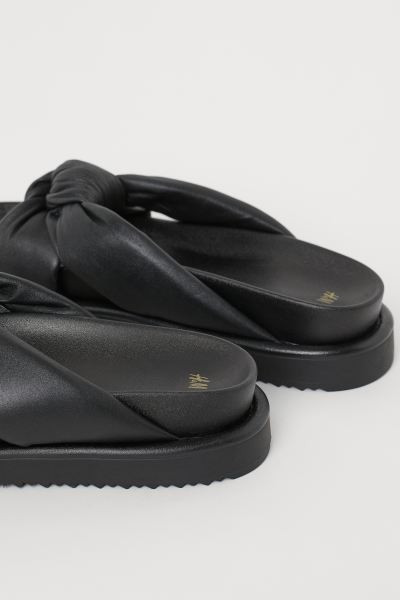 Slides with padded crossover foot straps that have a knot at the front. Leather insoles and flute... | H&M (UK, MY, IN, SG, PH, TW, HK)