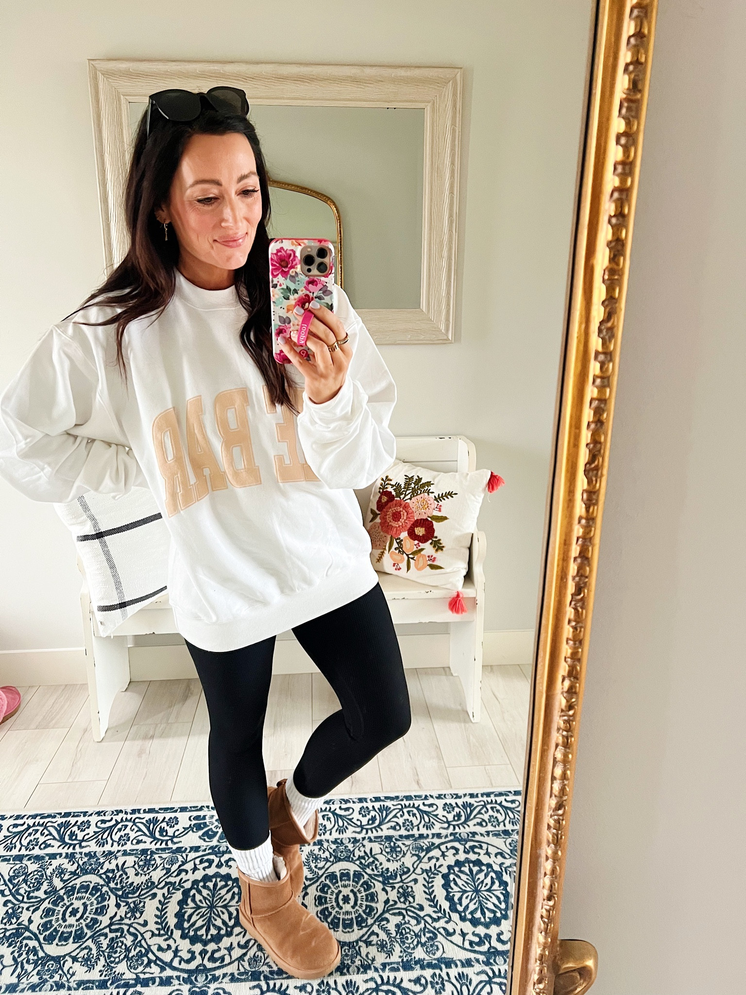 The BAR sweatshirts are restocked today! 

My sizing thoughts: I have both a medium & large and I love the oversized fit of the large more. The more oversized look, the better IMO. BUT if you want a more fitted look, go true to size. They do shrink a tiny bit in the dryer but nothing crazy. SO comfy, cute & easy to throw on at anytime. 

#LTKunder50 #LTKbump #LTKFind