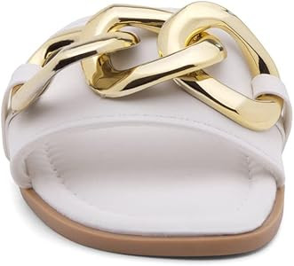 Shoe Land Womens EMMA Flat Sandals Square Open Toe Single Band Slides | Amazon (US)