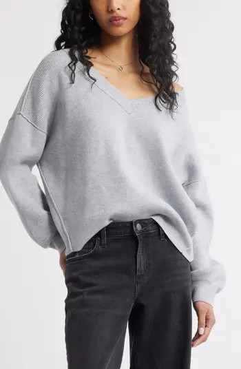 Seamed Oversize V-Neck Rib Sweater | Nordstrom