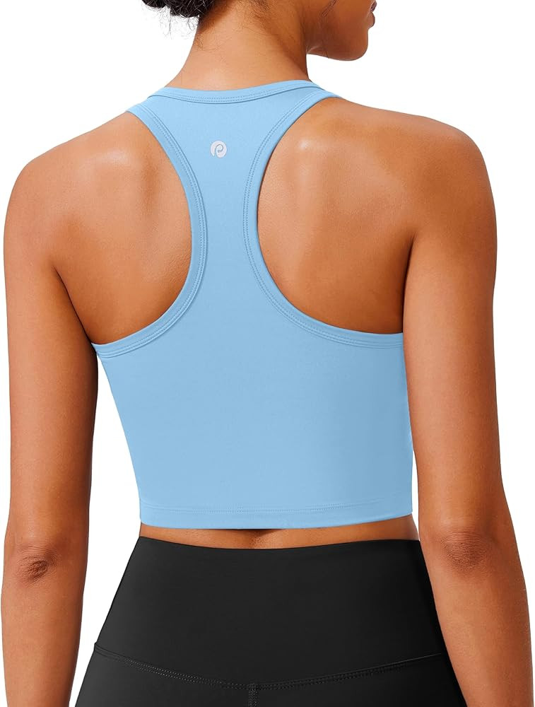 PINSPARK Racerback Crop Tank Tops for Women Longline Padded Sports Bra Scoop Neck Workout Yoga To... | Amazon (US)