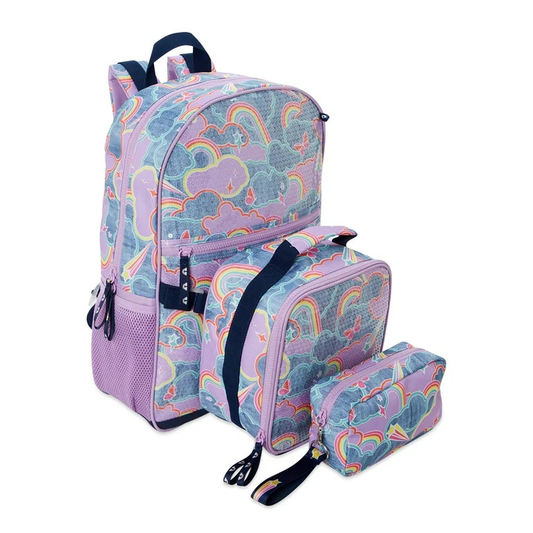 Wonder Nation Girl's Backpack with Lunch Bag 3-Piece Set Dream Rainbow Purple - Walmart.com | Walmart (US)