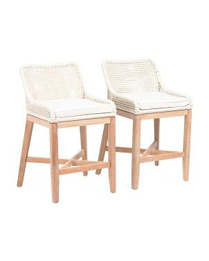 Set Of 2 20x37 Grid Weave Rope Counter Stools | TJ Maxx
