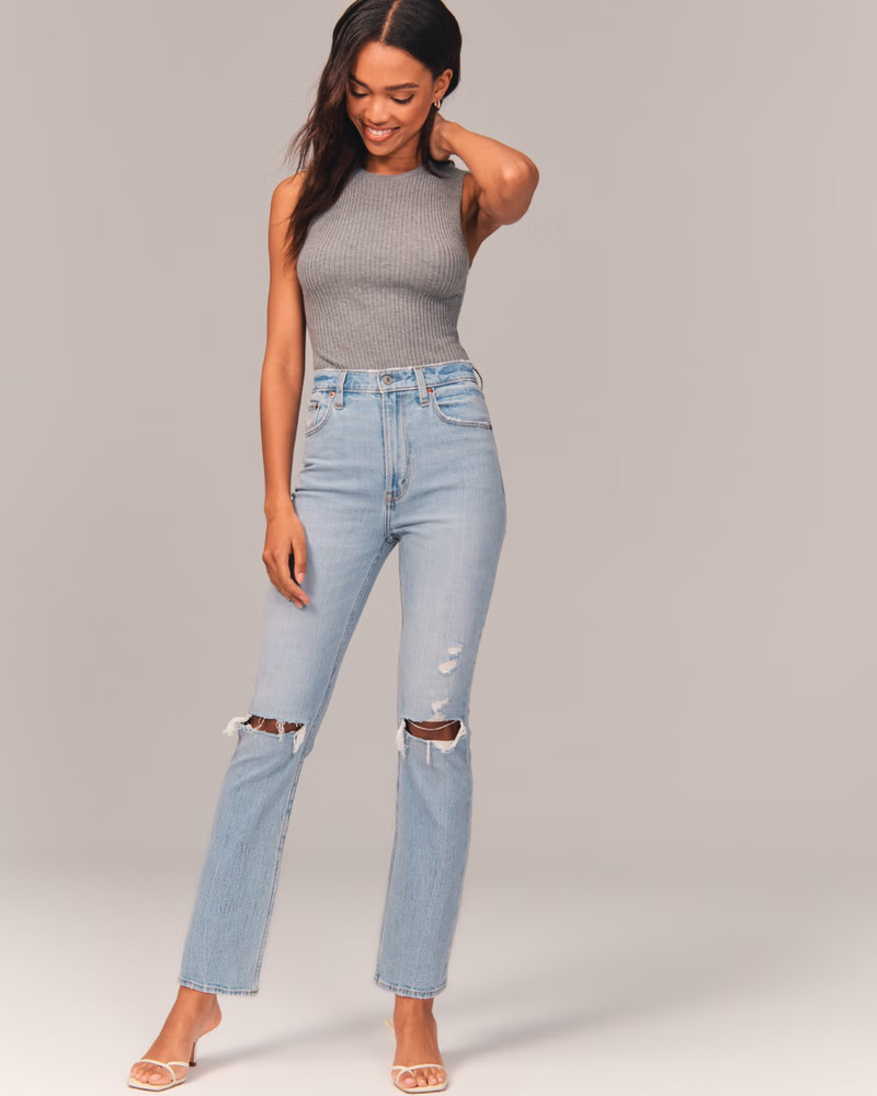Ultra High Rise Ankle Straight Jeans | Abercrombie & Fitch (US)