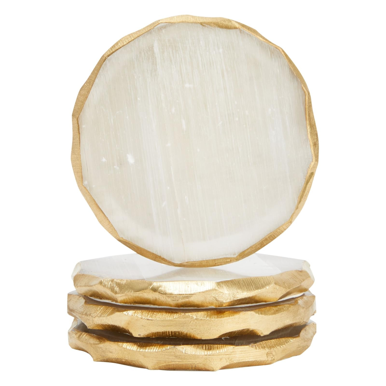 4 Pack Natural Selenite Crystal Coasters for Drinks, Geode Slices with Gold Painted Edge (3.75-4 ... | Amazon (US)