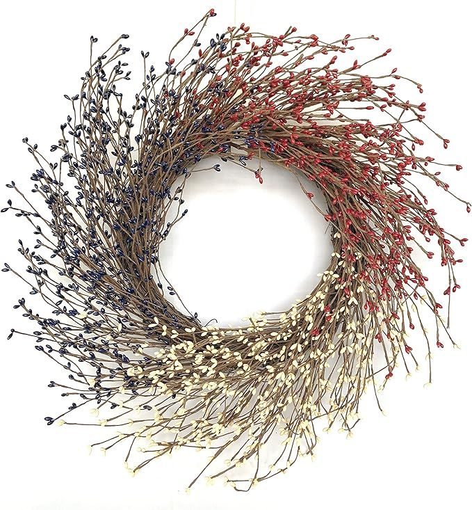 24 Inch Summer Patriotic Wreath Pip Berry Wreath 4th July Independence Day Wreath America Patriot... | Amazon (US)