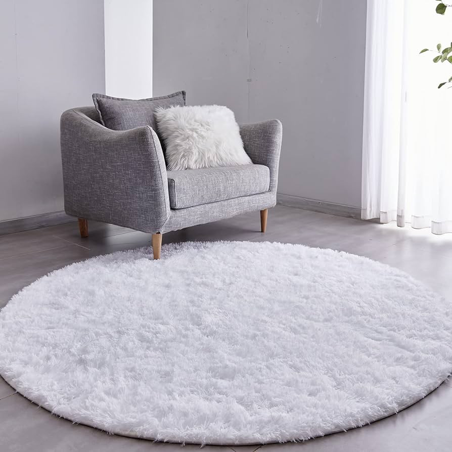 FJZFING White Round Rug Ultra-Soft Plush Modern 5x5 Circle Area Rug for Kid's Bedroom, Fluffy Sha... | Amazon (US)