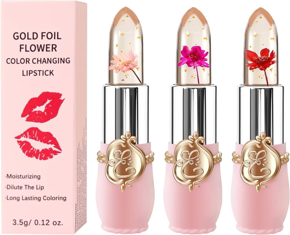 3 Pcs/Set Flower Jelly Lipstick Set Temperature Change Moisturizer Long Lasting Nutritious Balm M... | Amazon (US)