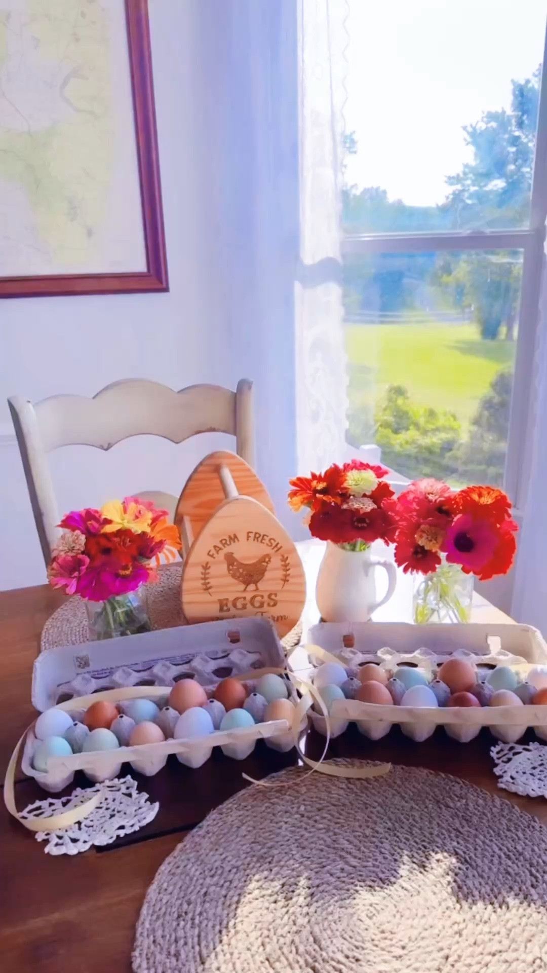 There is nothing that brings us more joy 🤩 than having the prettiest farm fresh 🚜 pastel rainbow 🌈 eggs 🥚 to share 🎀 with neighbors!!! 🫶🏽 We are headed on a walk soon(one baby 👶🏼 brother wakes up… he’s been sleeping in 💤 so late 😍) to deliver some!! 🧺