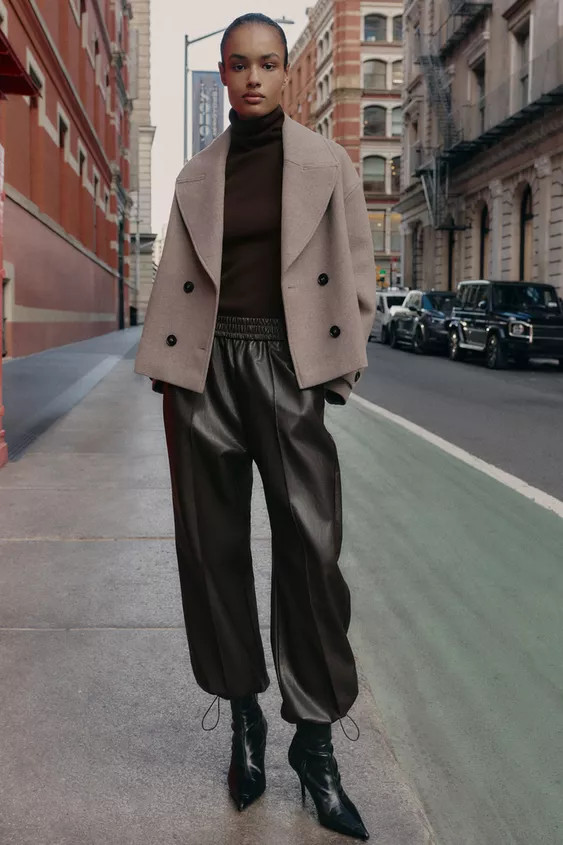 FAUX LEATHER BALLOON PANTS | Zara US