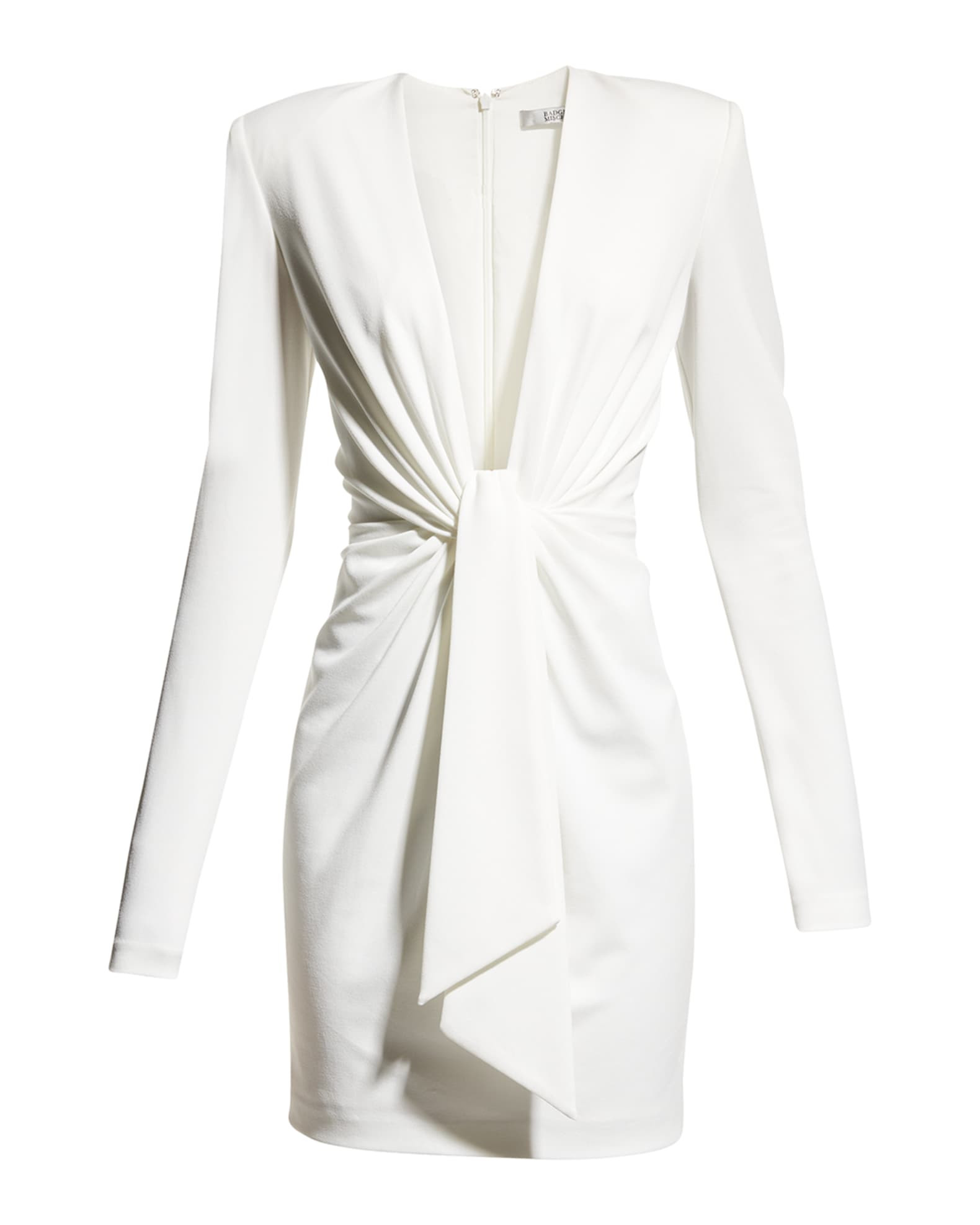 Badgley Mischka Collection Plunging V-Neck Long-Sleeve Sheath Dress | Neiman Marcus