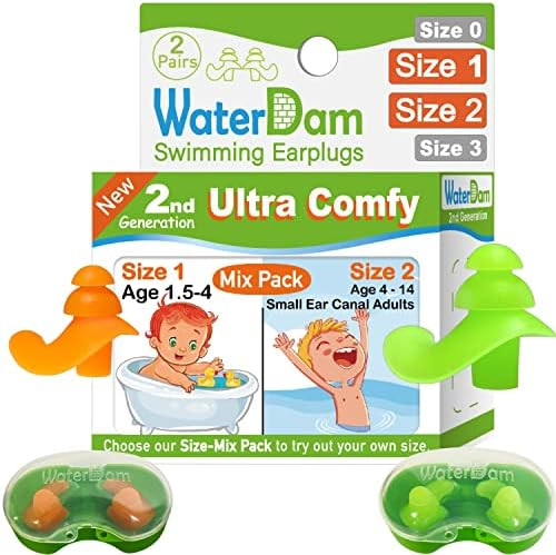 WaterDam Swimming Ear Plugs Great Waterproof Ultra Comfy Earplugs Prevent Swimmer's Ear (Size 1+2: T | Amazon (US)