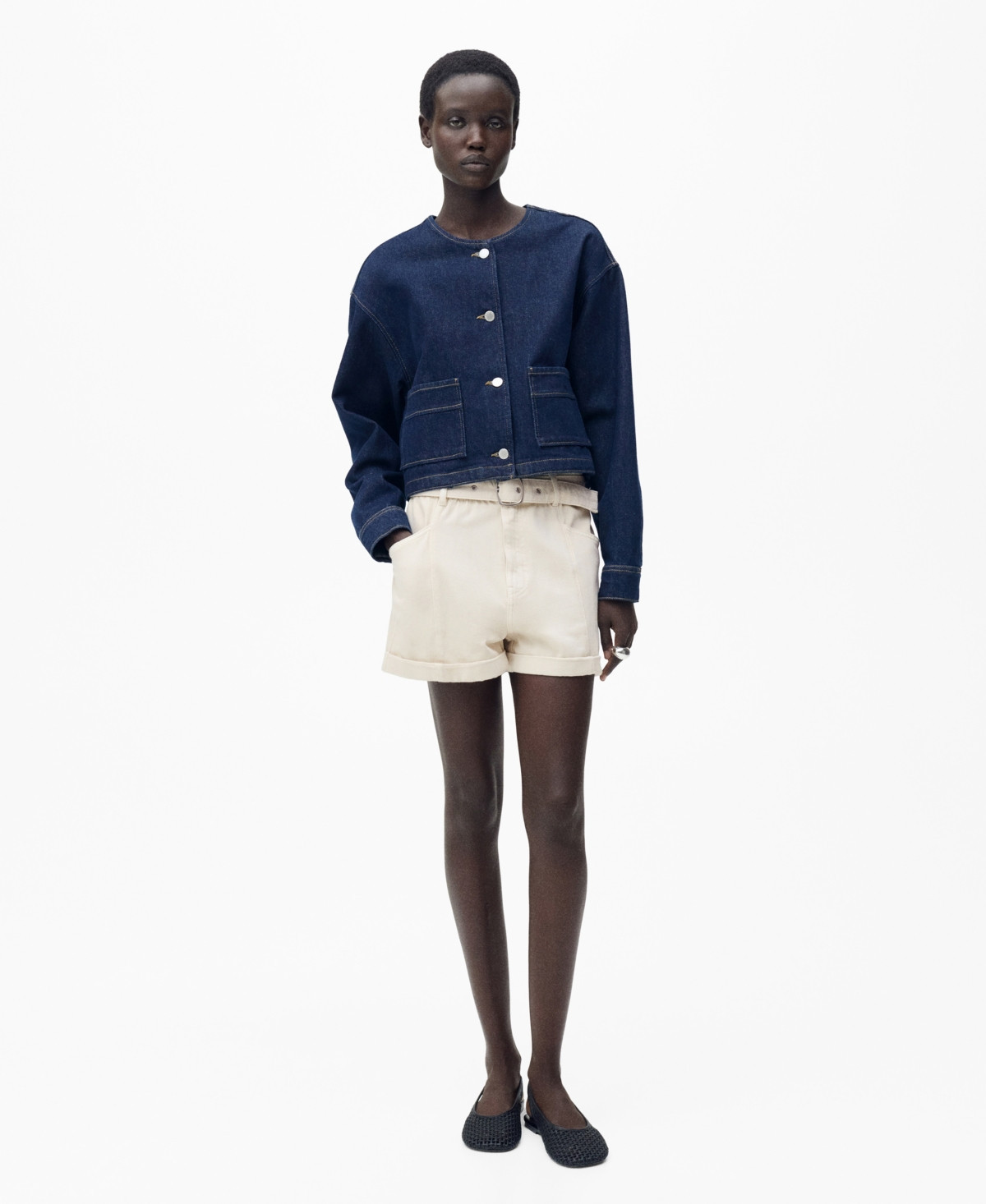 Mango Women's Rolled Hem Paper Bag Shorts - Ecru | Macy's