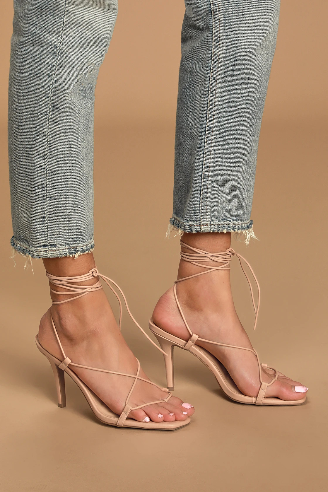 Lyllian Light Nude Square Toe Lace-Up Heels | Lulus (US)