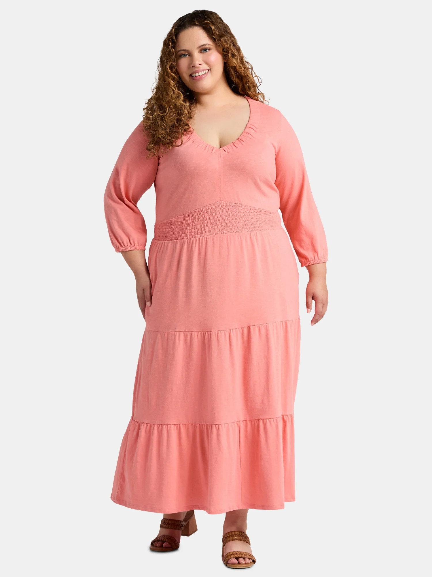 Terra & Sky Women's Plus Tiered Smocked Knit Maxi Dress, Sizes 0X-4X | Walmart (US)