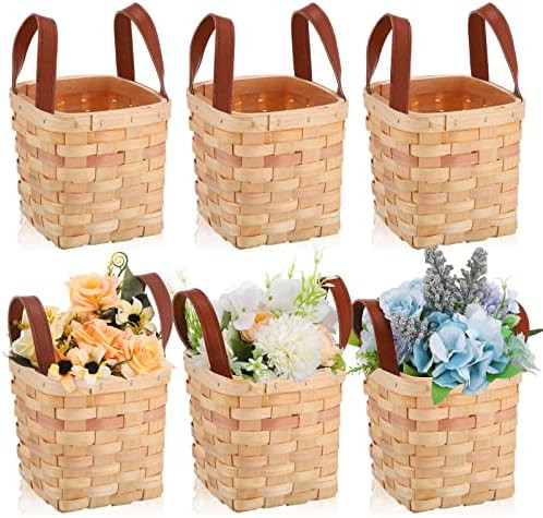 Rtteri 6 Pcs 4.5x4.5x4 In Small Wicker Baskets Woodchip Baskets with Handles Wood Woven Easter Em... | Amazon (US)