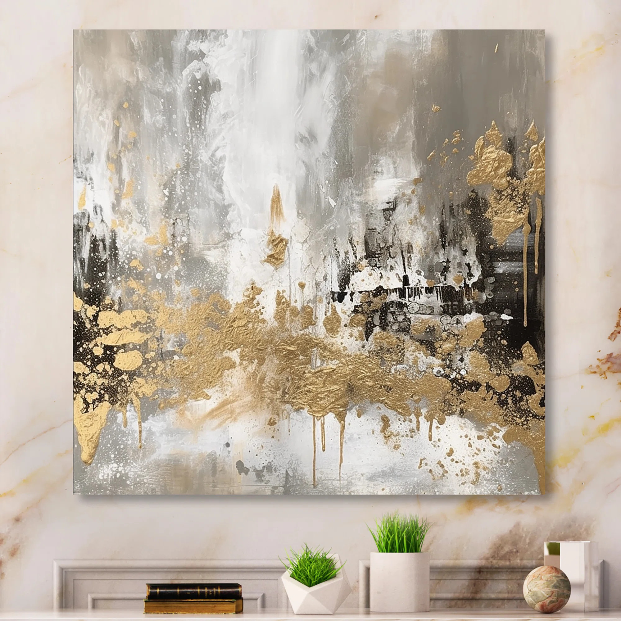 Demetry Modern Golden Abstract - Abstract Wall Art | Wayfair North America