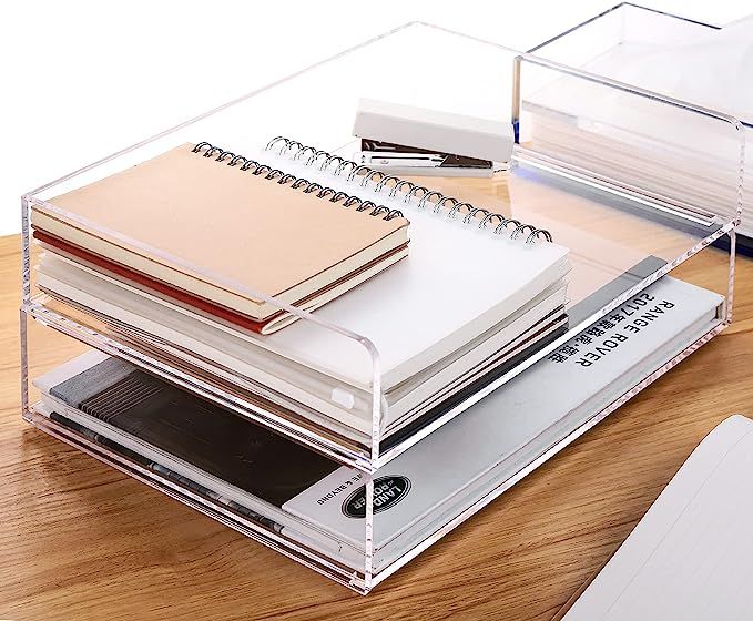 Paper Organizer Tray, Clear Acrylic Desk Organizers and Accessories, Stackable Classroom File Sto... | Amazon (US)