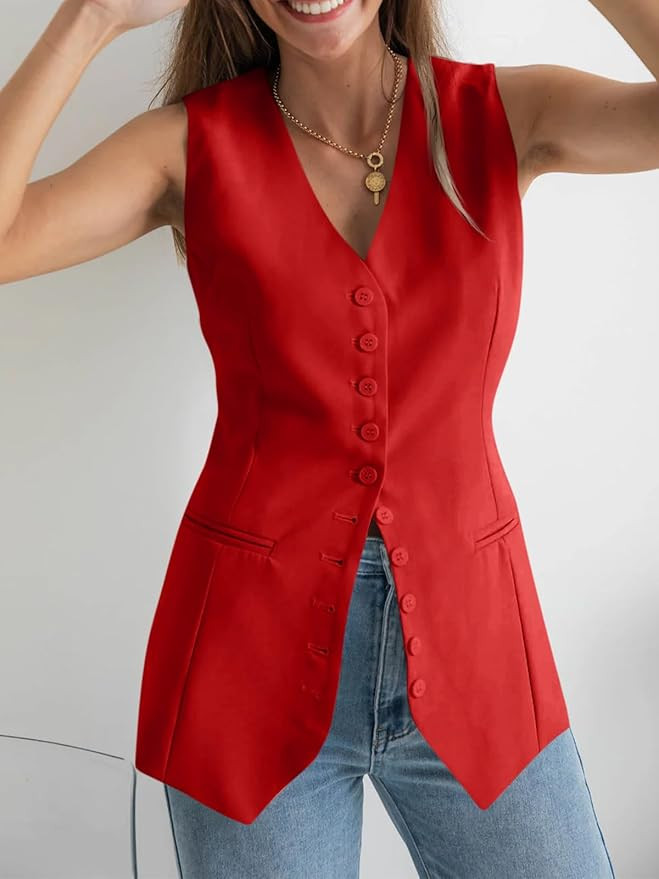 Cicy Bell Womens Button Down Suit Vests Casual Business V Neck Waistcoat Tops Summer Fitted Work ... | Amazon (US)