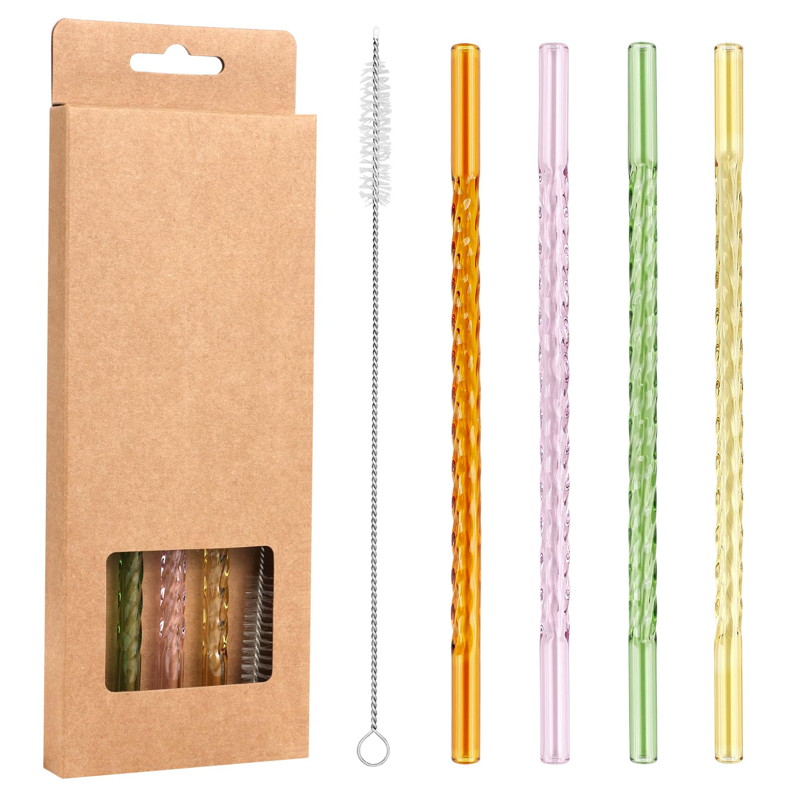 4 Pcs Glass Straws Reusable Glass Drinking Straws with Cleaning Brush, Eco Friendly Glass Straw C... | Amazon (UK)