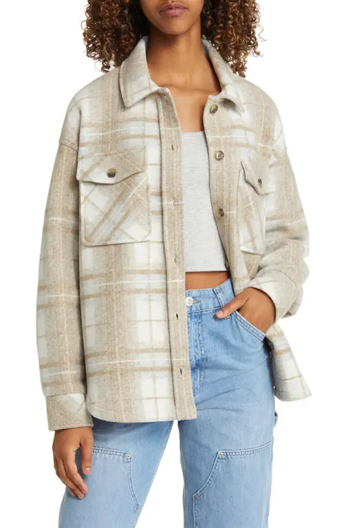 Thread & Supply Plaid Shacket in Taupe Combo Plaid at Nordstrom, Size X-Small | Nordstrom