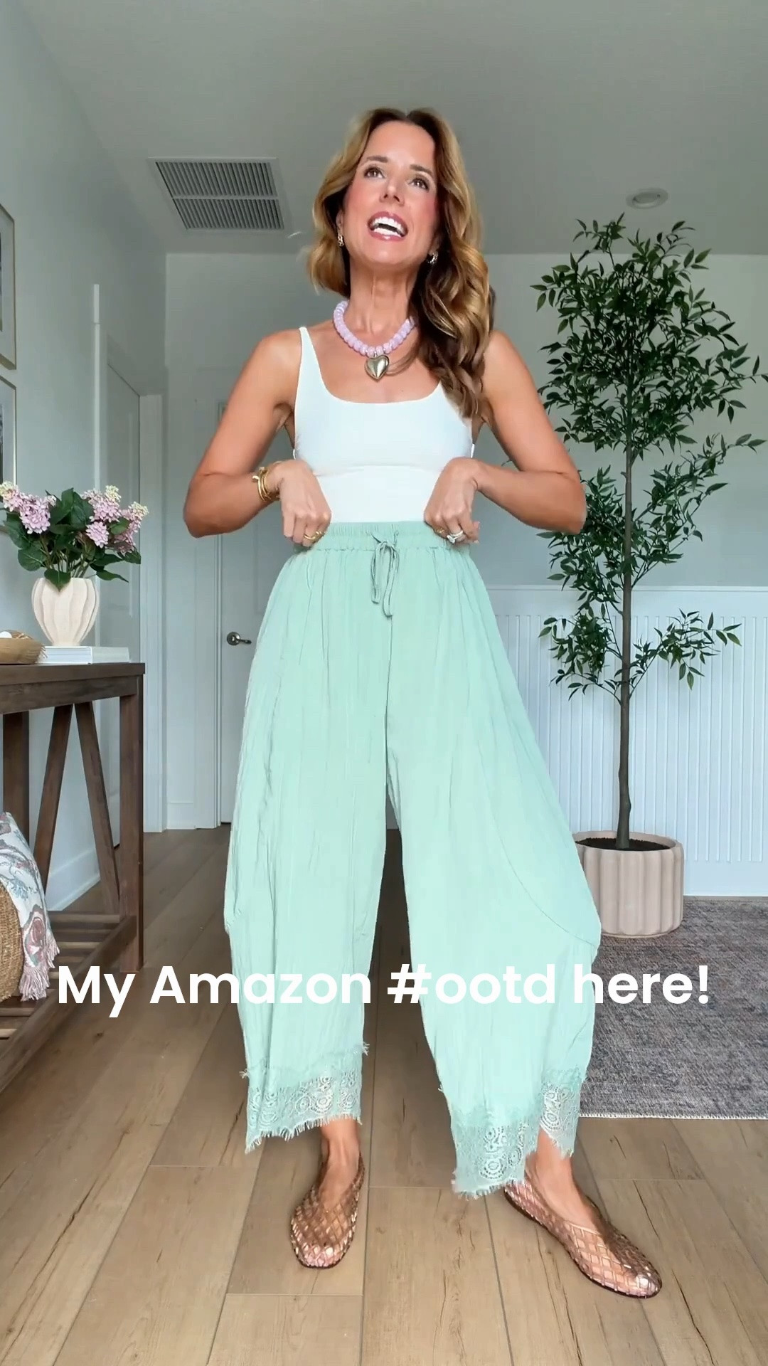 My Amazon outfit of the day! Love this lace trim crop pants in XS, could size down if in-between. Stretchy and elastic waist and super comfortable! Summer outfit. Seamless bodysuit in XS. Jelly ballet flats run a smidge big & are whole sizes only. I’m a 6.5 and sized down to a 6 per reviews. Mom outfit. School drop off outfit.

#LTKootd #LTKgrwm #LTKPetite