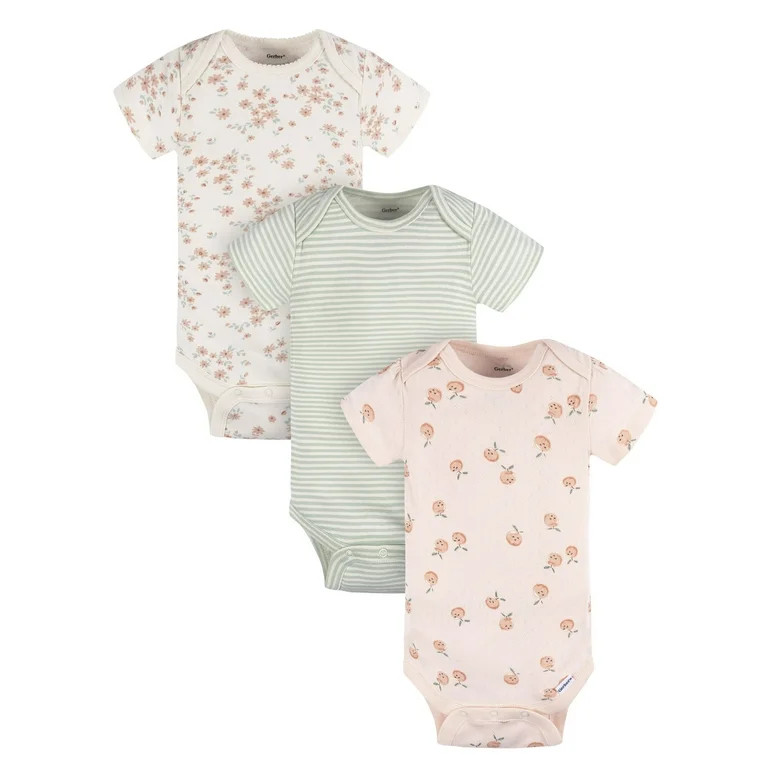 Gerber Baby Girl Casual Short Sleeve Bodysuits, 3-Pack, Sizes Preemie - 12 Months | Walmart (US)
